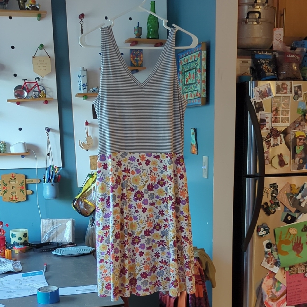 Pact Striped and Floral Dress - Gray and Multicolor